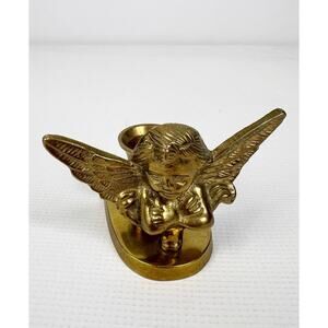 Vintage Solid Brass Cherub Angel Candle Holder Holiday Decor Candleholder
